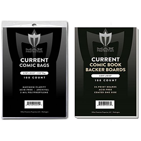 (100) Current Size Ultra Clear Comic Book Bags and Boards - by Max Pro (Qty= 100 Bags and 100 Boards)