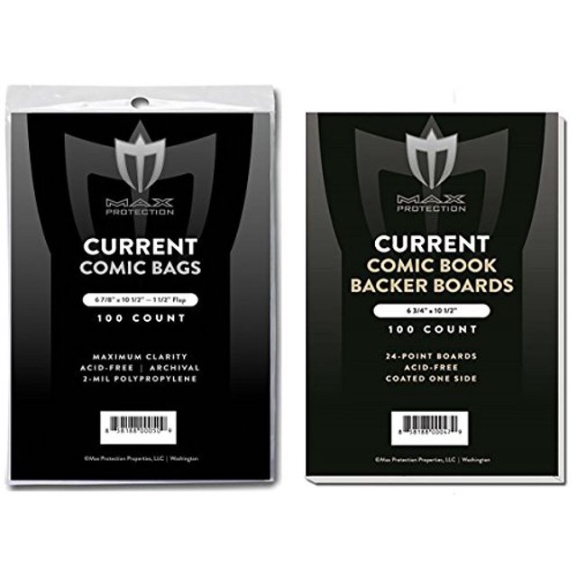 (100) Current Size Ultra Clear Comic Book Bags and Boards - by Max Pro (Qty= 100 Bags and 100 Boards)