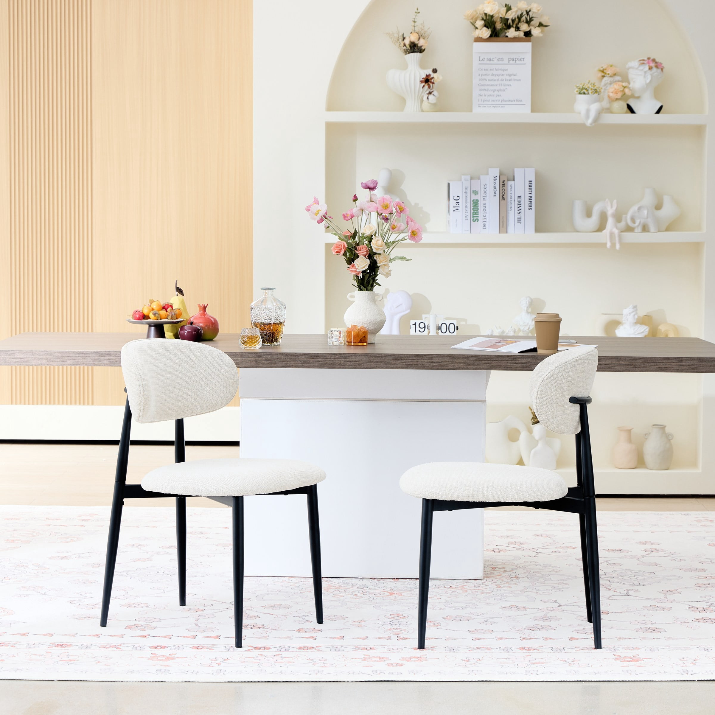 Fabric Dining Chairs, Upholstered Side Chairs with Black Metal Legs, 32.8" H x 19.6" W x 22" D, 19.3" Seat-High, Modern Kitchen Chairs for Dining Room, Living Room-Seat of 2