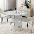 thumbnail image 3 of 42.12"W Round Dining Table with Printed White Marble Table Top, Minimalism Style Coffee Table with MDF Base, Leisure Kitchen Table for Living Room, Bedroom, Kitchen, White, 3 of 8