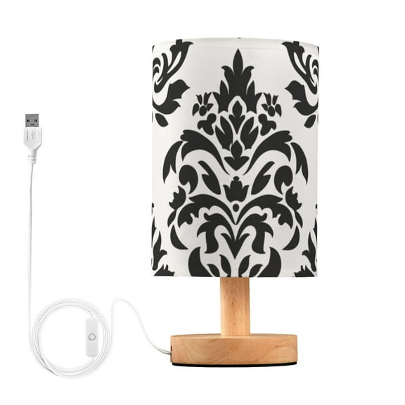 Bedside Desk Lamp LED Baroque Black Damask Figure Table Nightstand Lamps Warm Light Fabric Lampshade for Home Bedroom Office Living Room Decor