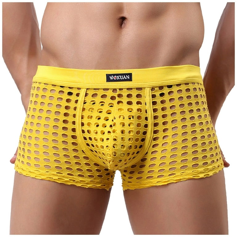 OVTICZA Sexy Underwear for Men Plus Size Moisture Wicking Ruffle Breathable  Boxer Briefs, Yellow 3XL