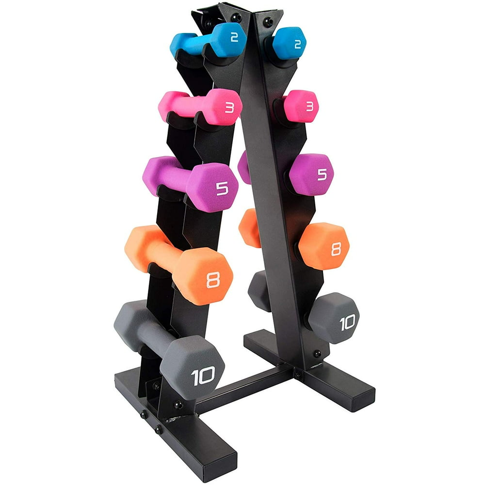 Wf athletic supply 56lb neoprene dumbbell set with storage rack