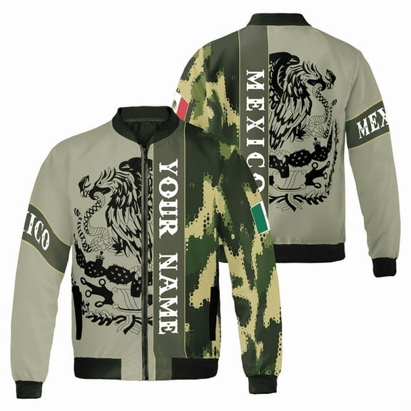 Personalized Mexico Army Style Bomber Jacket – Custom Name Camouflage Coat – Mexican Flag & Eagle Emblem Outerwear