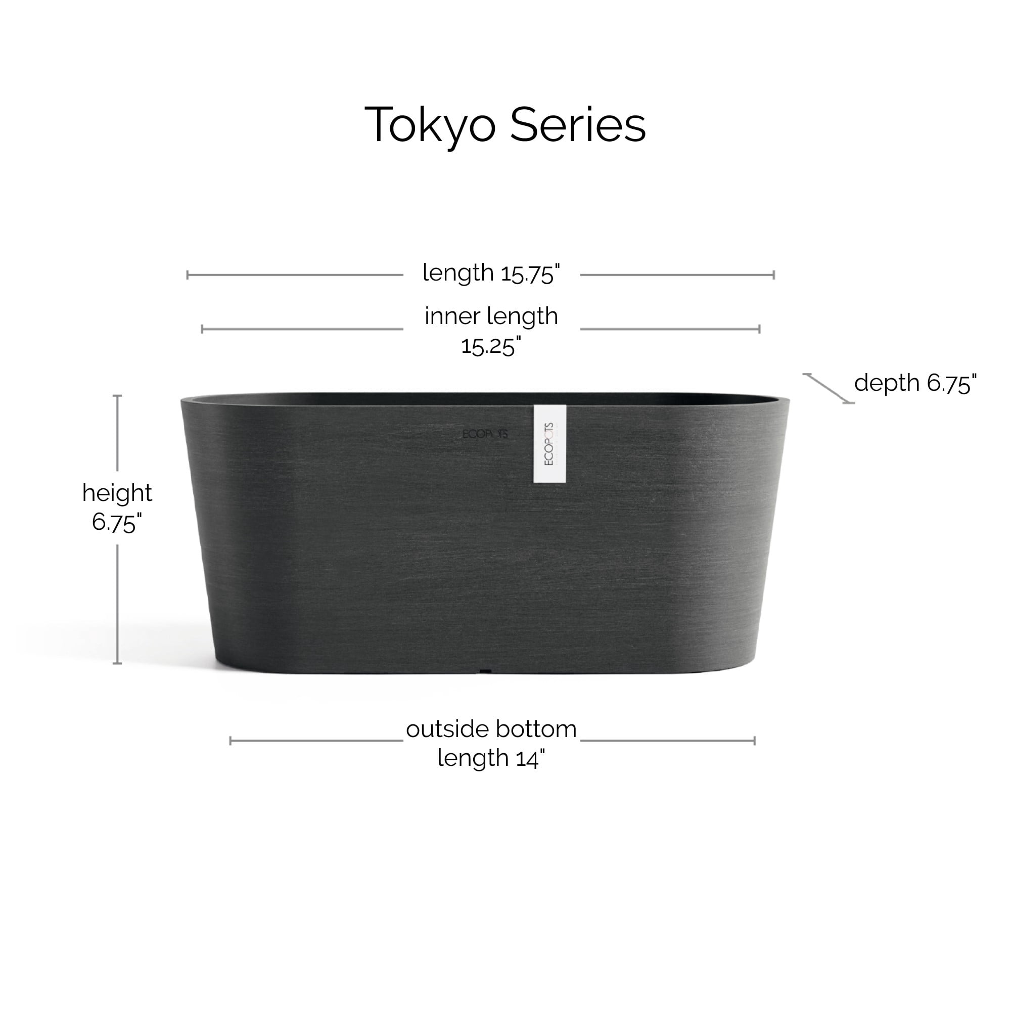 Ecopots Sofia Durable Modern Oval Indoor/Outdoor Recycled Based Composite Flower Pot Planter w/ Water Reservoir, Dark Grey, 16"