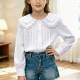 thumbnail image 2 of CAUYDY Collared Shirts for Girls Kids Long Sleeve Button Down Ruffle Blouse, School Uniform Top for Graduation Photoshoot Clothes White Sizes 9-10 Years, 2 of 5