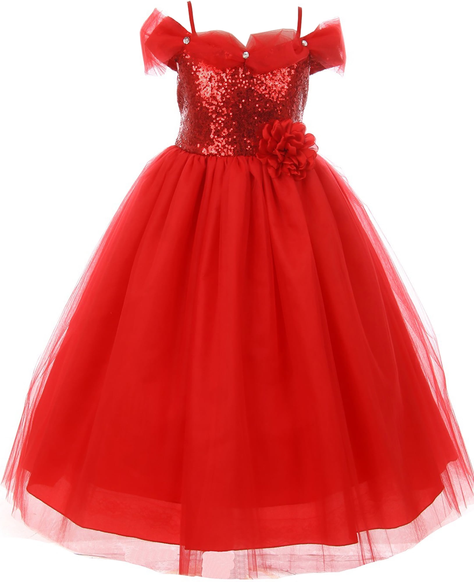 Dreamer P Little Girls Dress Sequin Glitter Off Shoulder Tulle Holiday Party Flower Girl Dress