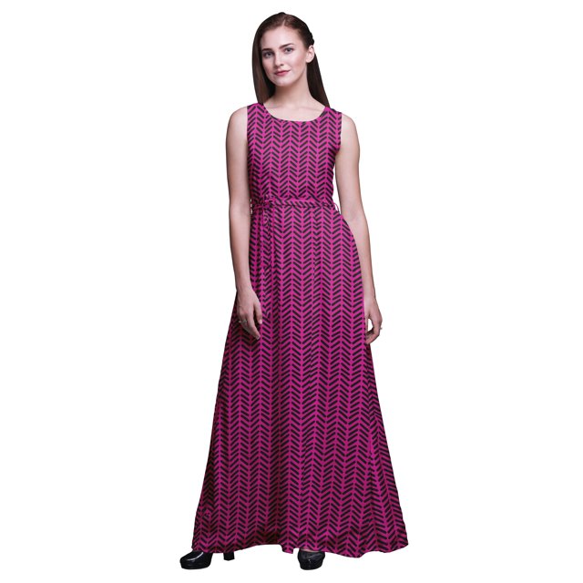 Bimba Robe de Soirée Sans Manches à Encolure Ronde Imprimée Géométrique pour Femme - Medium