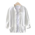 thumbnail image 2 of Lefu Mens Chinese Style Long Sleeves Blouse Button Down Tang Suit Uniform Shirts Tops, 2 of 9