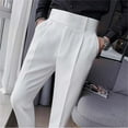 thumbnail image 4 of Men's Casual Pants Men's Slim Fit Small Feet High Waist Business Solid Color Casual Suit Pants White 34, 4 of 8