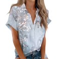 thumbnail image 2 of ReTeiv Womens Summer Tops Women's Short Sleeved Shirt, Daily Fashion Printed Button Top, Chest Pocket Cardigan, 2 of 7