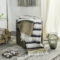 SAFAVIEH Heidi 50" x 70" Striped Plush Throw with Fringe, 50" x 70", Brown/White