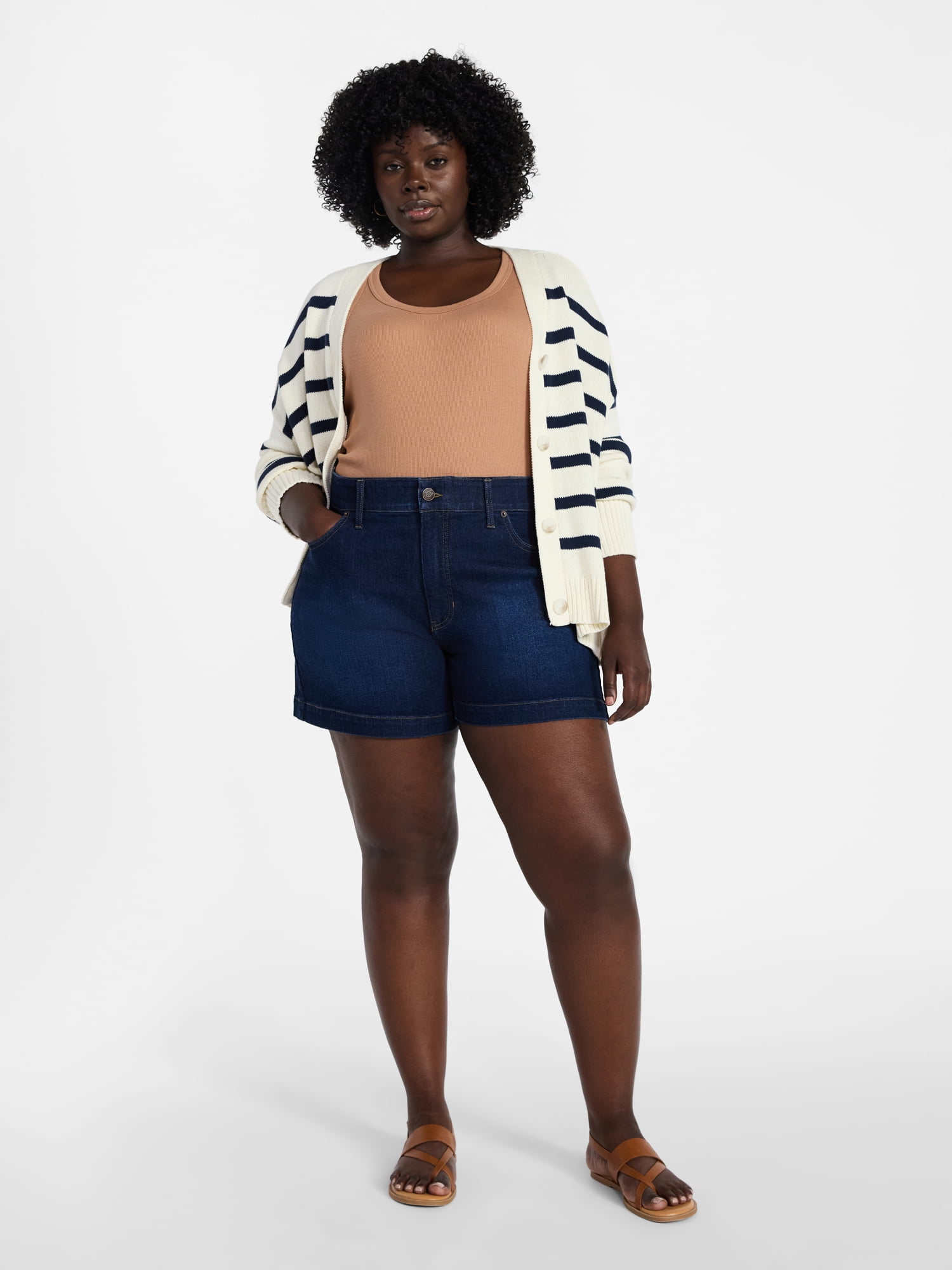 Terra & Sky Women's Plus High Rise A Line Denim Shorts, 5" Inseam, Sizes 16W-26W