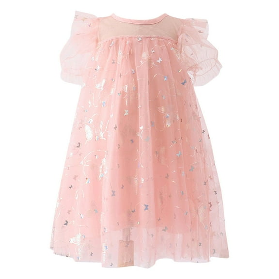 PINQI Princess Baby Girls Dress Toddler Girls Fly Sleeve Star Moon Paillette Princess Dress Dance Custome Party Ruffles Dresses