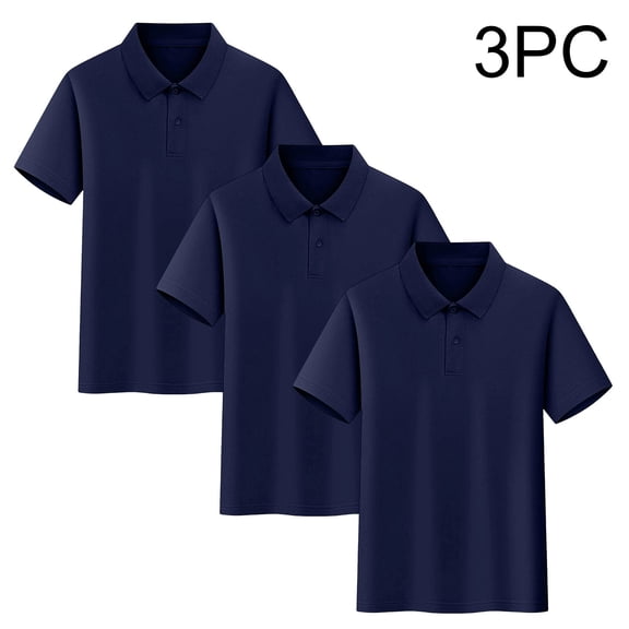 Scyoekwg 3 Pack Boys Short Sleeve Shirt Cotton Solid Color Casual School Uniform Tee Loose Fit Breathable Sports Top (Navy,12 Years)