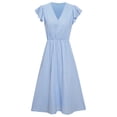 thumbnail image 3 of Vestido midi de playa para mujer Botones Vestido casual con volantes Vestidos de una línea (Azul cielo L) Tmvgtek Para estrenar, 3 of 7