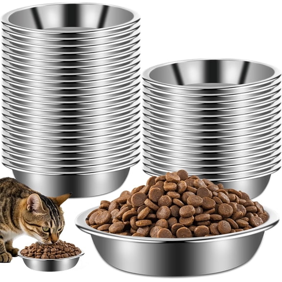 12Pcs Cat Bowls,Stainless Steel Cat Food Bowls,Metal Cat Dishes Whisker Fatigue Relief,Shallow Cat Food Dish for Indoor Kitten,Replacement Basic Cat Plates for Elevated Stand(5.5 Inch)