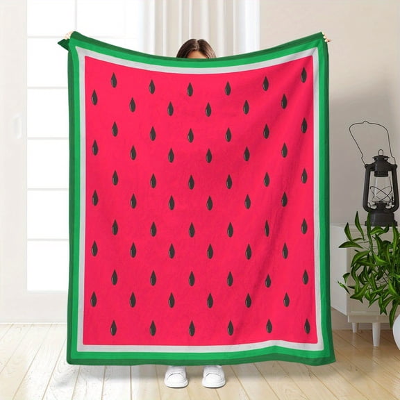 Soft Fleece Blanket Soft Warm Creative Watermelon Print Fleece Throw Blanket Reversible Cozy Round Flannel with Vibrant Red Green Border Perfect for Couch Bed Office Camping All Season Gift