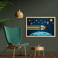 thumbnail image 2 of Outer Space Wall Art with Frame, Rocket Ship Flying over the Moon with an Astronaut and Planets, Printed Fabric Poster for Bathroom Living Room, 35" x 23", Dark Teal and Multicolor, by Ambesonne, 2 of 2