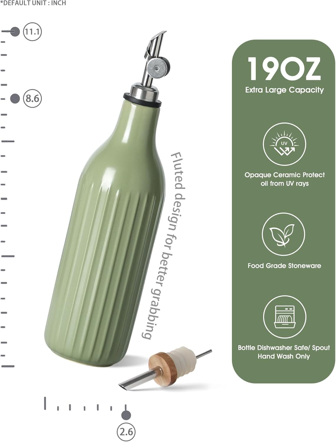Olive Oil Dispenser Bottle, 19 oz Oil Dispenser for Kitchen and Vinegar Dispenser Bottle, Suitable for Vinegar, Coffee Syrups & Other Liquids, Green
