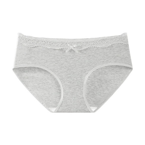 Gapacks Women's Cotton Bikini Panties, L Size Gray, Soft Breathable, Lace Trim with Bow, Moisture-Wicking, Everyday Comfort Underwear, Single Pack