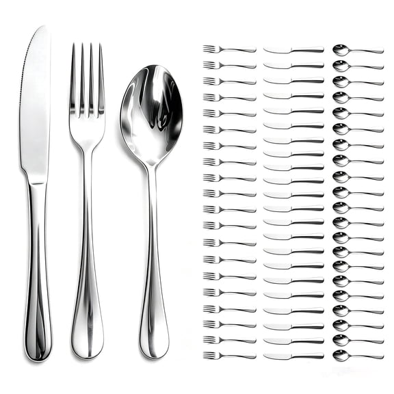 TININA 60-Piece Silverware Set, Stainless Steel Flatware Set for 20,Mirror Polished Knives Forks and Spoons,Dishwasher Safe
