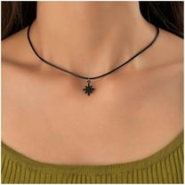 Boho Leather Star Choker Necklace Black Leather Cord Necklace North Star Pendant Necklace Thin Black Rope Necklace Jewelry for Women
