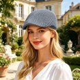 thumbnail image 2 of Men Women Summer Mesh Newsboy Cap, Hollow Breathable Ivy Flat Cap, Lightweight Sun Visor Hat for Casual Outdoor Streetwear(Grey), 2 of 5