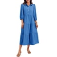 thumbnail image 2 of Womens Casual 3/ 4 Sleeve Shirt Dress Button Down V Neck Tiered Collared Flowy Maxi Dress, 2 of 6