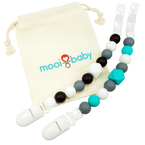 Pacifier Clip 2 Pack Silicone Baby Teething Pacifier Clips with Bag