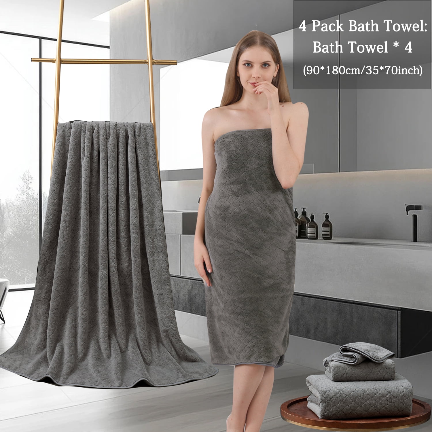 COVINA Home 4-Pack Bath Towel Set Microfiber Bathroom Towel Set Ultra Soft Plush Oversized Towels Adult Luxury Bath Sheet