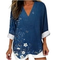 thumbnail image 2 of Yxbdin Women's Plus Size Printed Shirts 3/4 Sleeve Tops Dressy Casual V Neck Blouses Spring Vacation Sunmmer Clothes White L, 2 of 5