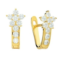 Tilo Jewelry Yellow Gold Plated 925 Sterling Silver Flower Huggie Hoop Earrings with Cubic Zirconia CZ Stones for Women & Unisex | 12.5mm - 0.5 Inch