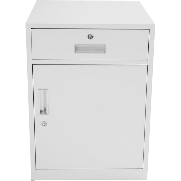 Metal Storage Cabinet with Lock, Under Desk Office Cabinet, Vertical File Cabinet, Printer Stand, Locking Filing Cabinet for Home Office, White