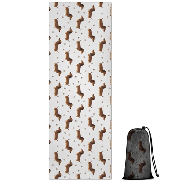 74x26 Inch Yoga Towel, Sweat Absorbent Non-Slip Mat for Hot Yoga, Pilates & Fitness,Dachshund Paw Bone White Pattern