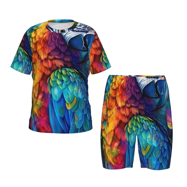 Balery Colorful Parrot Jungle Dream Conjunto de Pijama Infantil de Manga Corta con Estampado – Ropa de Dormir de Algodón Suave-4X-Large