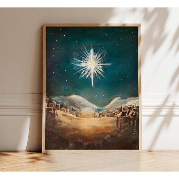 Nativity Art Print, Christ Our Savior Is Born, Star Of Bethlehem, Vintage Style Home Decor #110, Unframed Poster Size 8x12