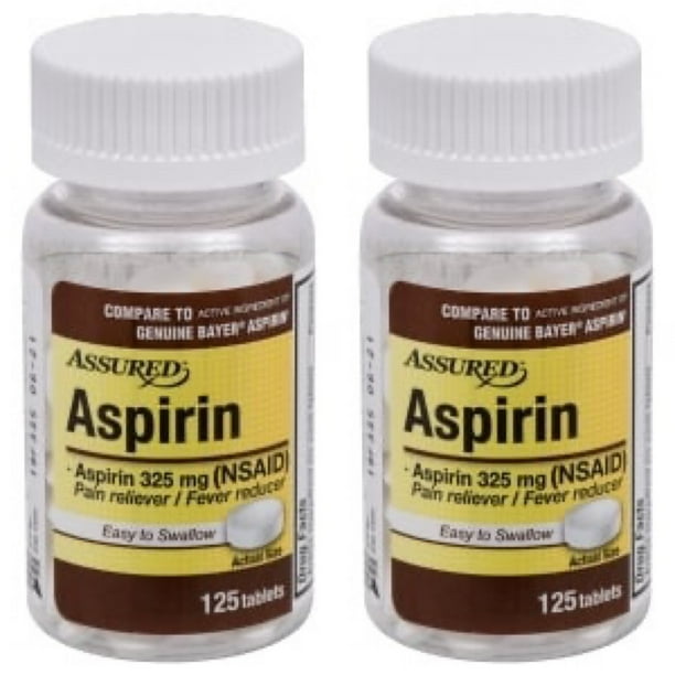(2 Pks) Asprin 325 mg (NSAID) Pain Reliever 125 Tabs per Bottle