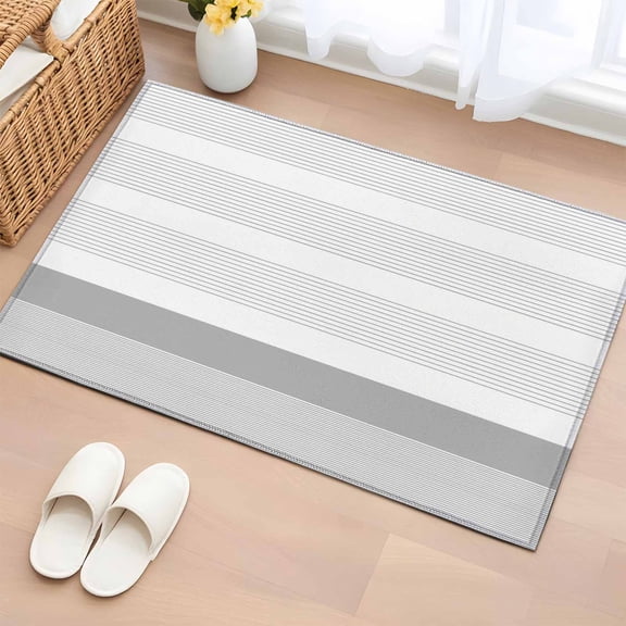 2x3 Ft Entryway Area Rug, Grey Stripe Kitchen Rug Runner Washable Floor Mat, Modern Abstract Monochrome Geometric Non Slip Indoor Door Mat Throw Carpet for Bathroom Living Room Bedroom