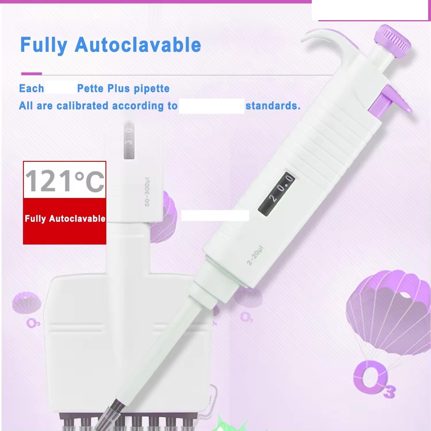 Fully Autoclavable Pipette Manually Adjustable Pipette Single channel laboratory Pipette , High-Accurate