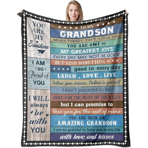 LHSHID Grandson Gifts from Grandma Christmas Xmas Gifts for Grandson Grandson Gifts from GrandYess to My Grandson Birthday Throw Blankets 60x80in
