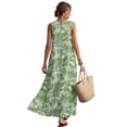 thumbnail image 2 of Jiueut Green Palm Leaf Print Sleeveless Maxi Dress for Women, Linen Look Summer Dresses, Loose Flowy Casual Long Dress with Pockets, Lightweight Beach Vacation Outfit, S, 2 of 7