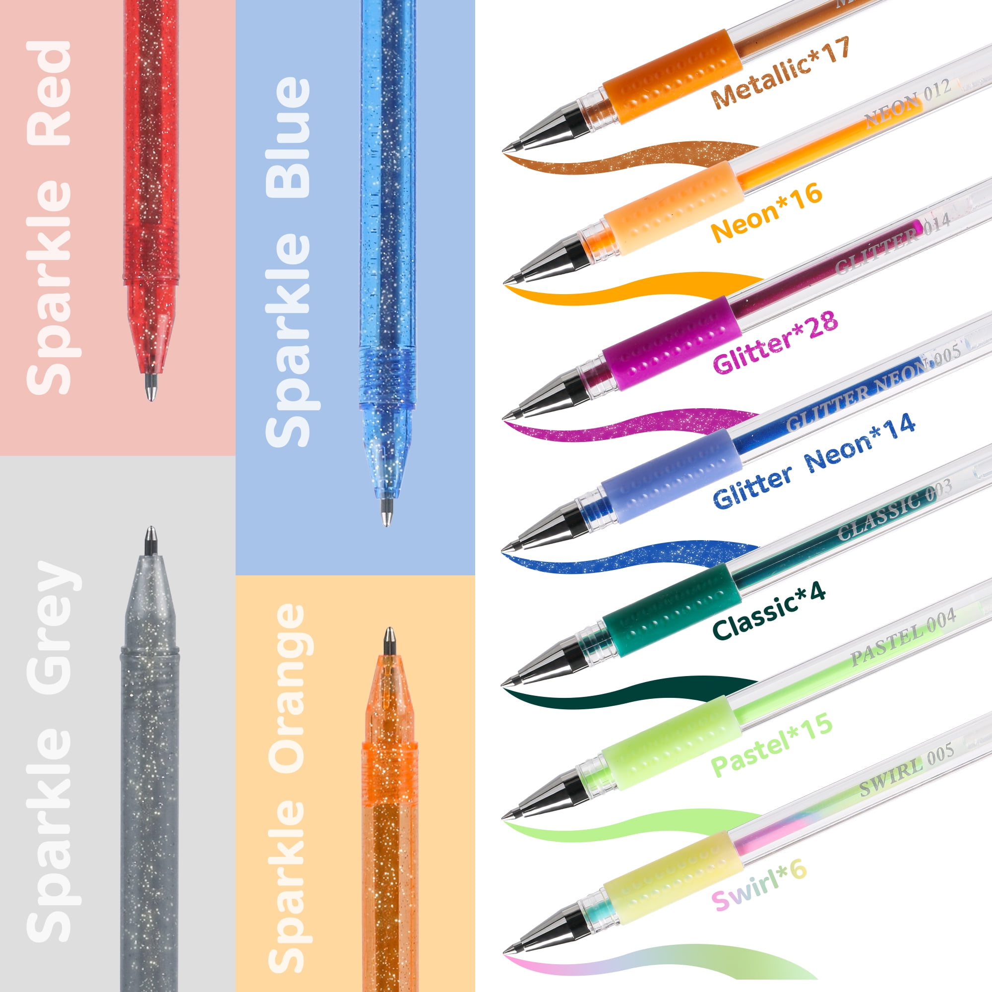 202 Pack Gel Pen for Adults Coloring Books, 104 Artist Pens Include 100 Colored Pens, 4 Metallic Sparkle Pens With 98 Refills for Drawing Journaling