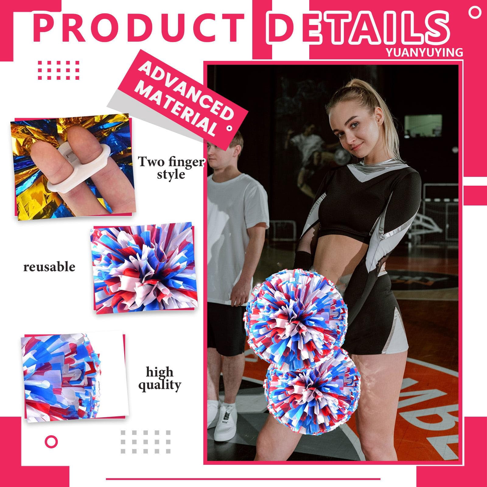 Pom Poms Cheer 22 Pieces, Cheerleading Pompoms Handheld Squad Set for Sports Team, Party, Festival, Adults Kids, Easy Fluff Design
