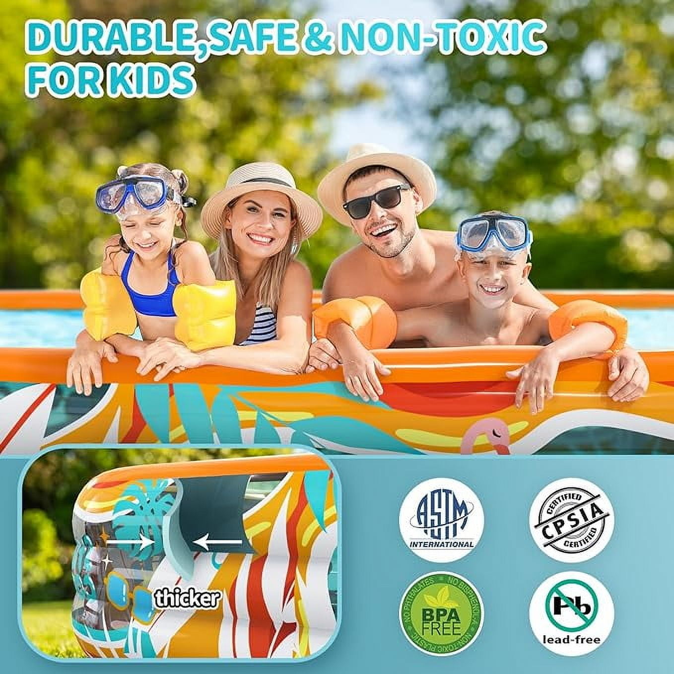 JoyStone Inflatable Pool for Kids and Adults, 120" x 72" x 22" Thickened Family Swimming Pool Paddling Pool with 2 Pool Floats, Summer Water Toy for Backyard, Garden