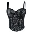 thumbnail image 5 of QHFBli Womens Glitter Sequin Corset Tops Lace Mesh Bustier Fish Boned Crop Top Removable Straps Tube Party Tops, 5 of 5