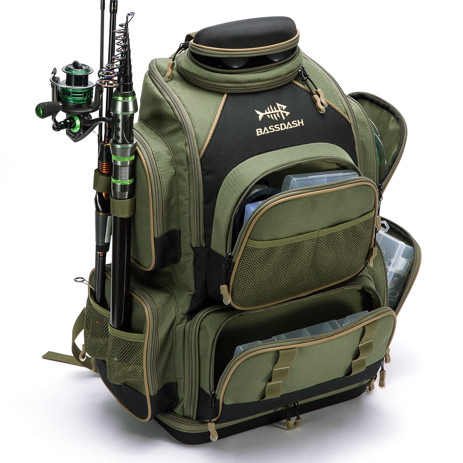 Bassdash Water Resistant Lightweight Tactical Fishing Tackle Box with Protective Rain Cover