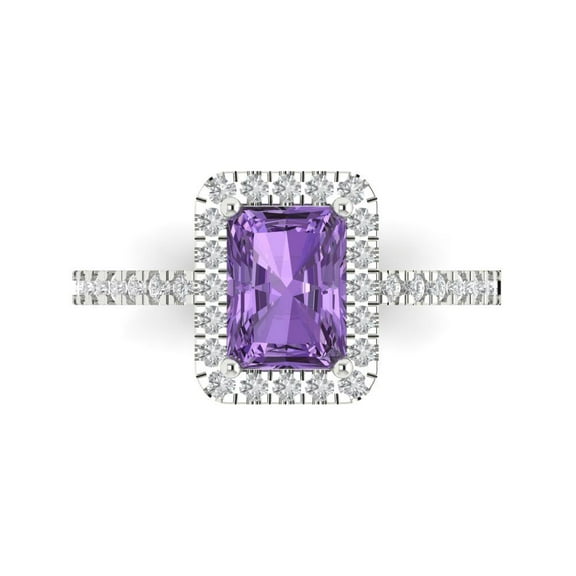 Halo Engagement Ring for Women - 1.86ct Simulated Alexandrite in 18K White Gold Promise Ring