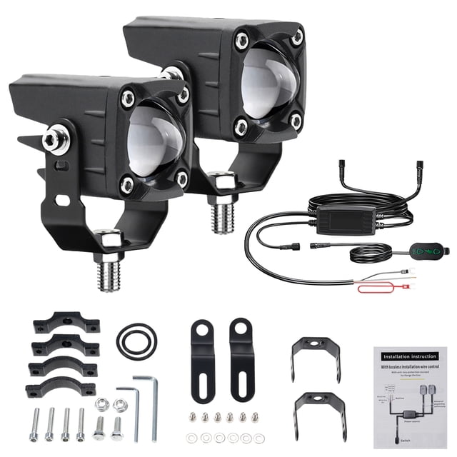 conjunto de lámparas Luces antiniebla LED para motocicleta, 120 W, 18000 lm, 6 modos de iluminación, luces auxiliares LED con kit de arnés de cableado y soportes de montaje compatibles con tractor, ca