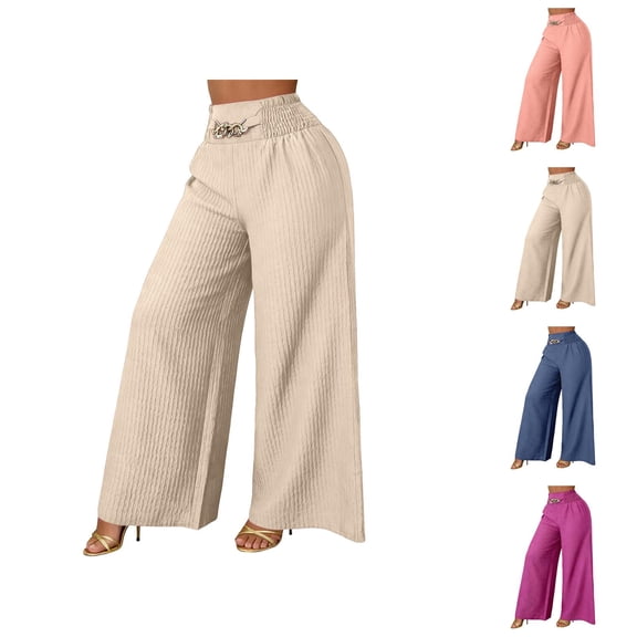 Palazzo Pants for Women 2026 Trendy Elastic High Waist Wide Leg Flowy Casual Loose Dressy Pants Vintage Trousers
